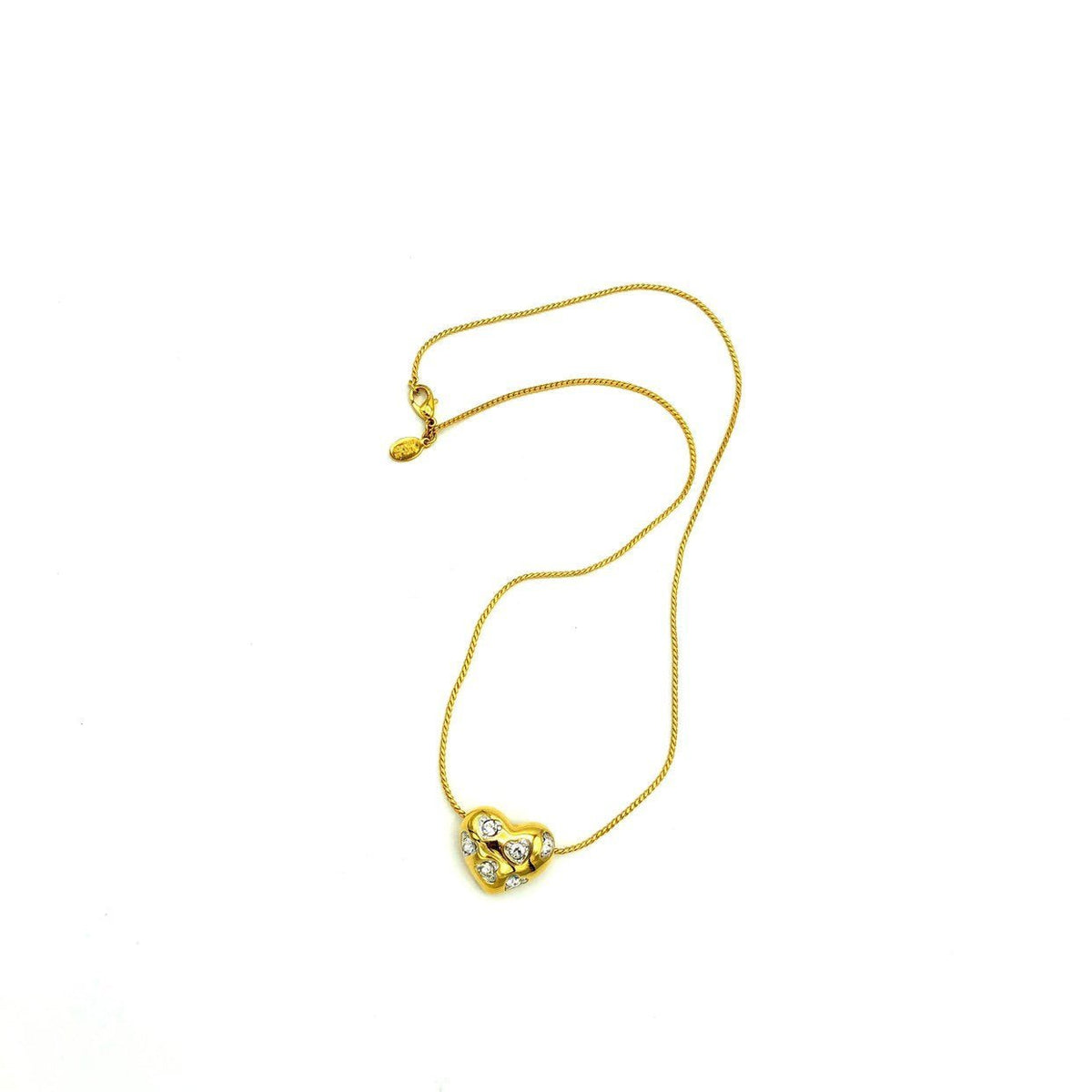 Nolan Miller Gold Long Layering Chain Rhinestone Heart Pendant - 24 Wishes Vintage Jewelry