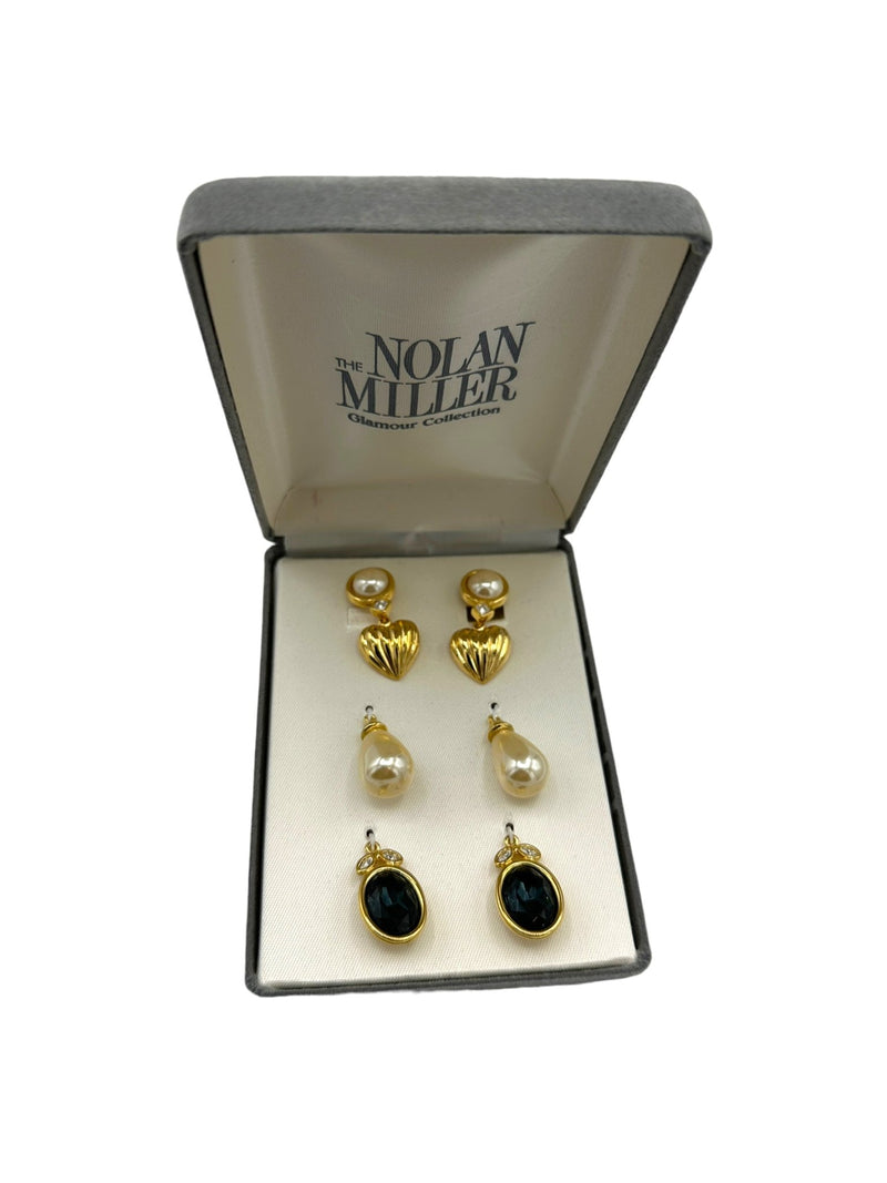 Nolan Miller Gold Pearl Convertable Dangle Clip-On Earrings - 24 Wishes Vintage Jewelry