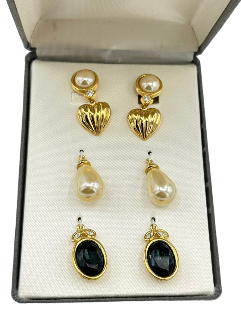 Nolan Miller Gold Pearl Convertable Dangle Clip-On Earrings - 24 Wishes Vintage Jewelry