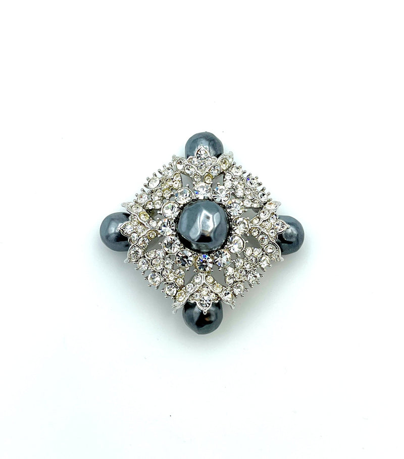Nolan Miller Gray Baroque Pearl and Clear Rhinestone Vintage Brooch Pin - 24 Wishes Vintage Jewelry