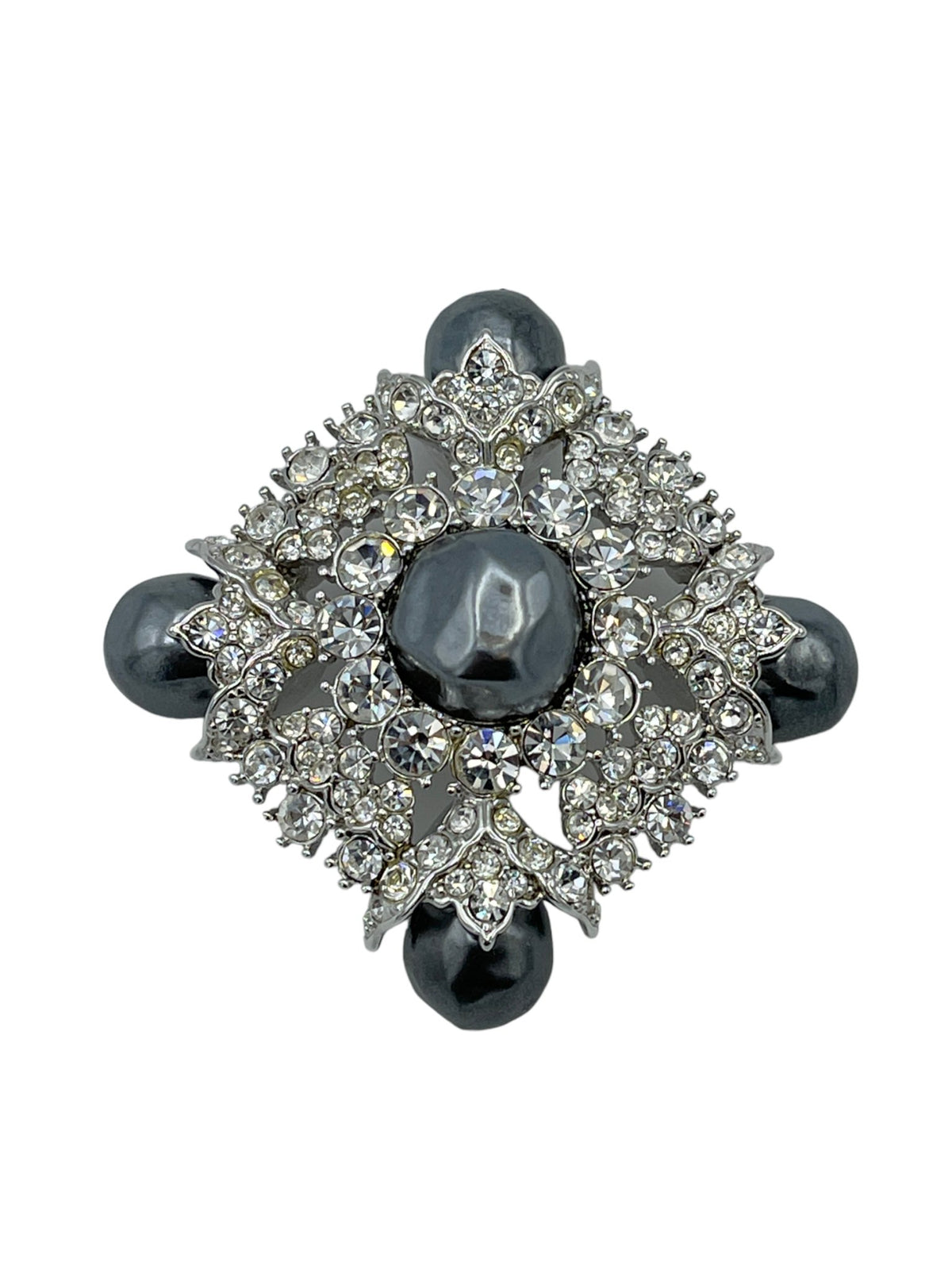 Nolan Miller Gray Baroque Pearl and Clear Rhinestone Vintage Brooch Pin - 24 Wishes Vintage Jewelry