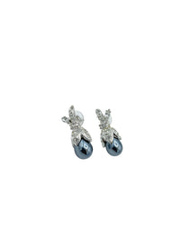 Nolan Miller Gray Baroque Pearl Rhinestone Vintage Pierced Earrings - 24 Wishes Vintage Jewelry