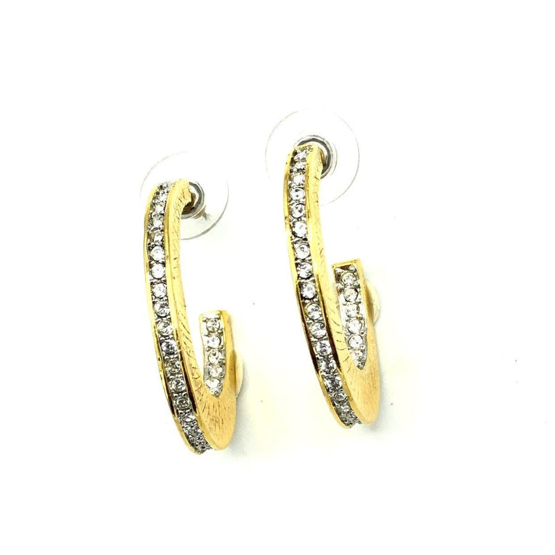 Nolan Miller Half Hoop Diamante Gold Pierced Earrings - 24 Wishes Vintage Jewelry
