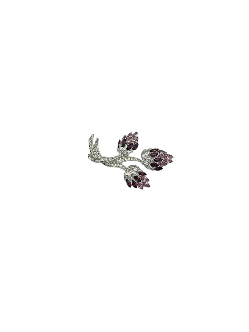 Nolan Miller Lavender Purple Floral Clear Rhinestone Vintage Brooch - 24 Wishes Vintage Jewelry