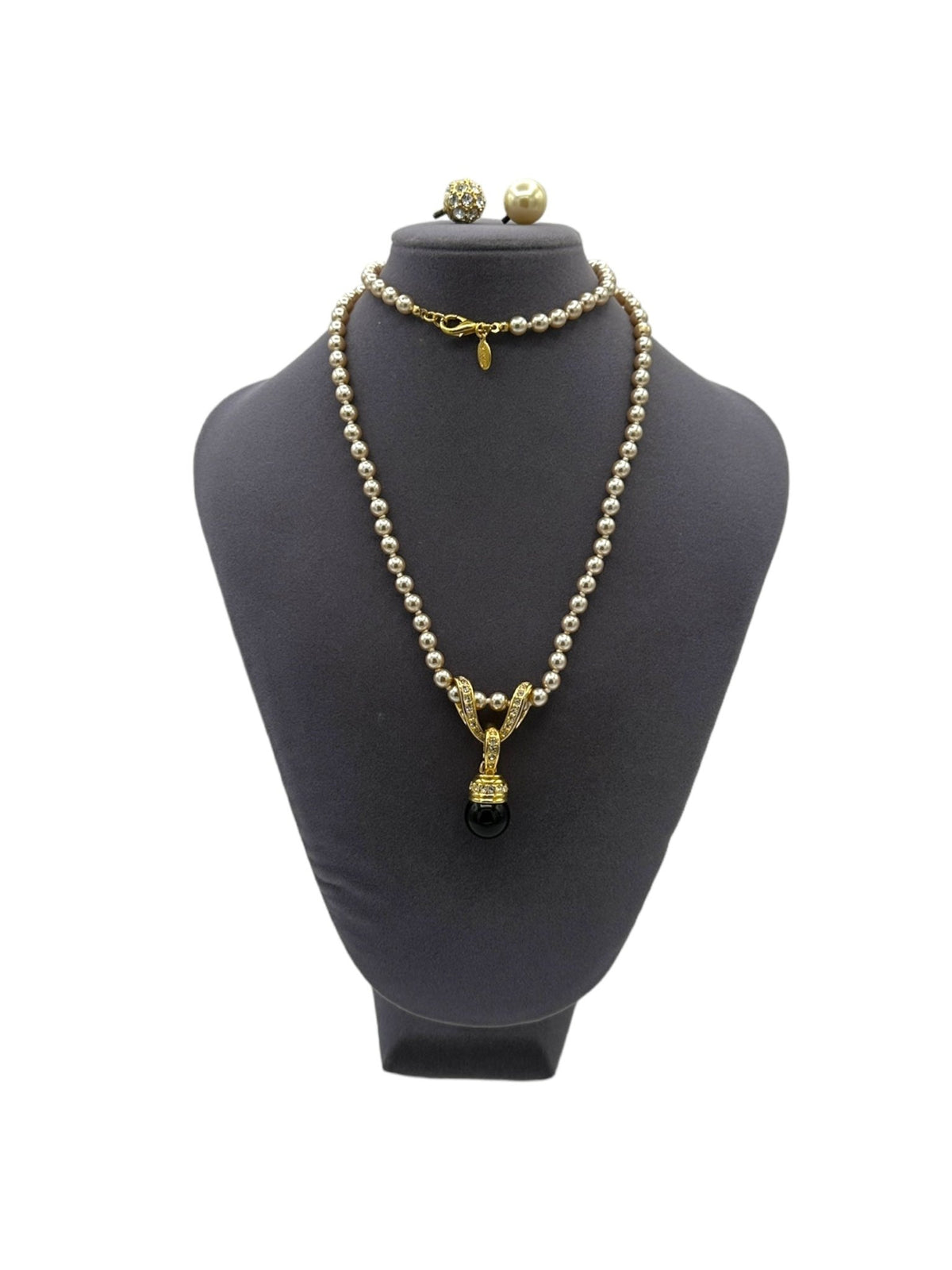 Nolan Miller Long Pearl Convertible Rhinestone Pendant - 24 Wishes Vintage Jewelry