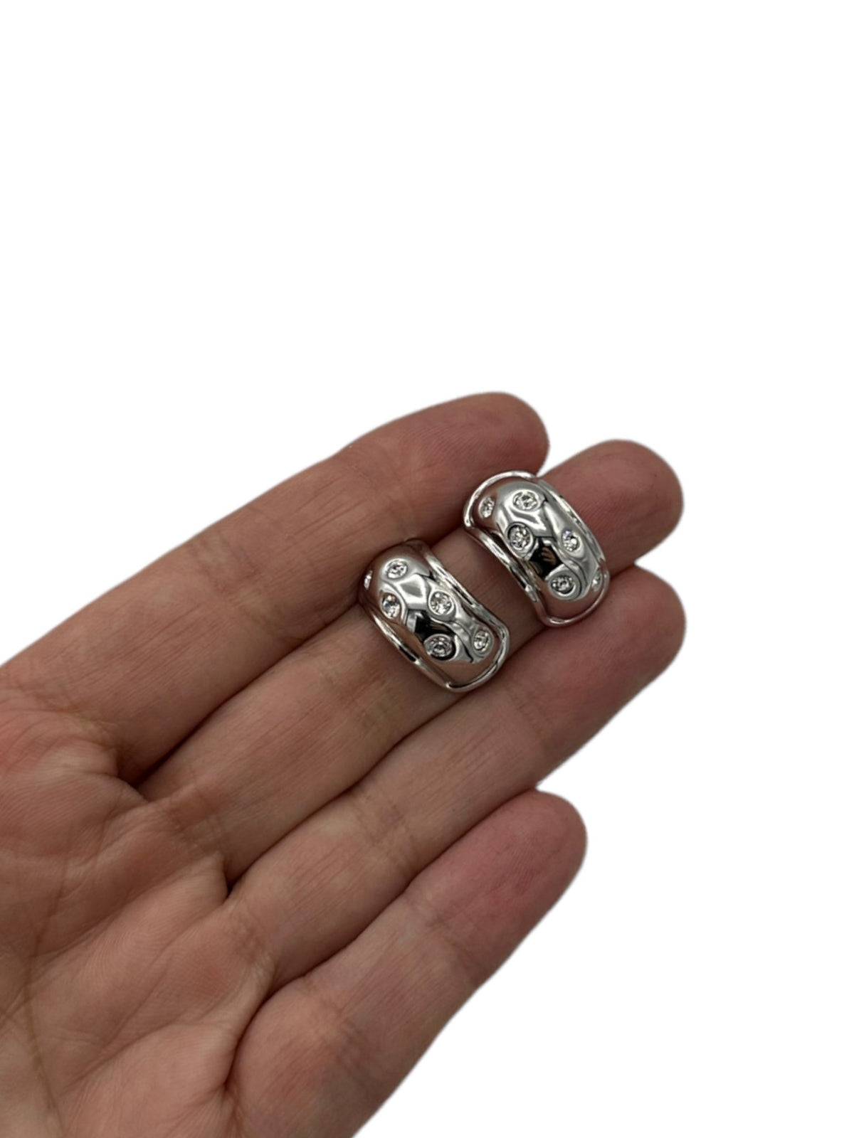 Nolan Miller Silver Rhinestone Dangle & Hoop Vintage Pierced Earrings - 24 Wishes Vintage Jewelry