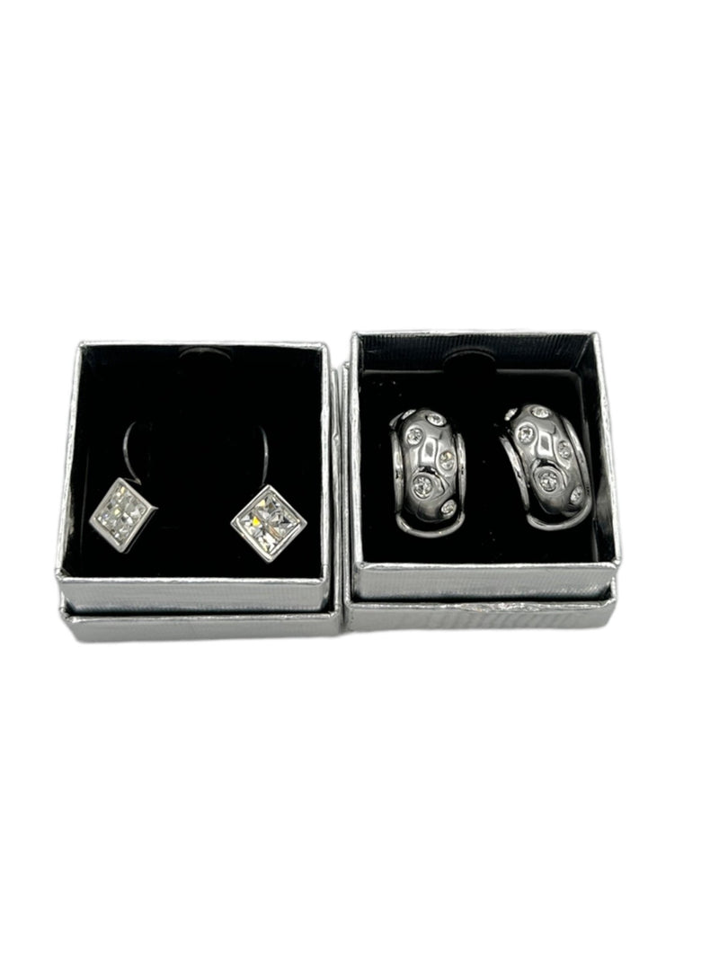 Nolan Miller Silver Rhinestone Dangle & Hoop Vintage Pierced Earrings - 24 Wishes Vintage Jewelry