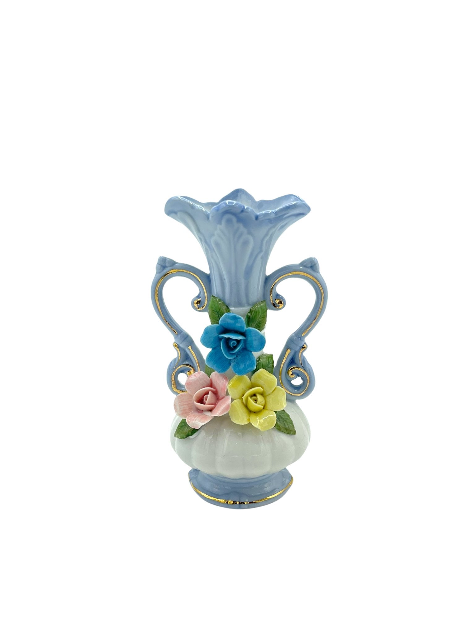 Norcrest Nortake Blue Floral Bud Vase with Three-dimensional 