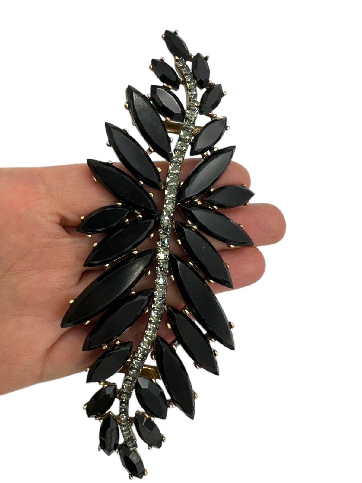 Oscar de la Renta Black Floral Rhinestone Statement Belt Buckle - 24 Wishes Vintage Jewelry