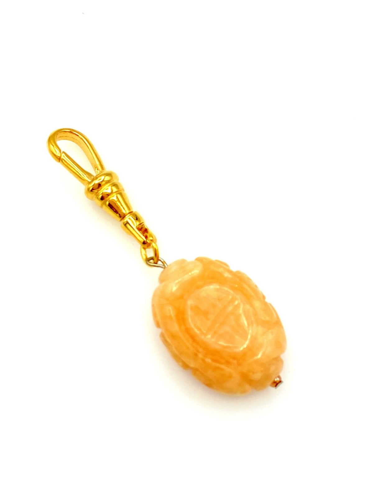 Peach Carved Stone Chinese Characters Charm - 24 Wishes Vintage Jewelry