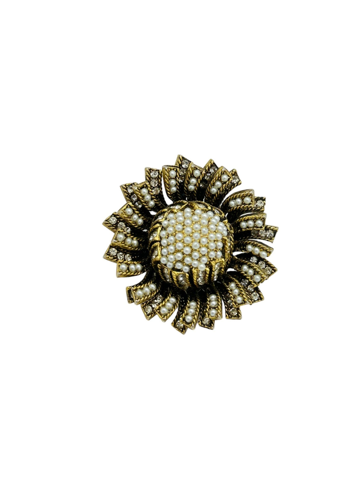 Pearl & Rhinestone Starburst Floral Brooch by HAR - 24 Wishes Vintage Jewelry