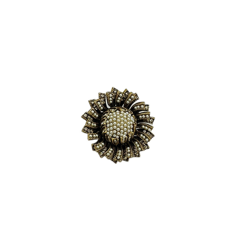 Pearl & Rhinestone Starburst Floral Brooch by HAR - 24 Wishes Vintage Jewelry