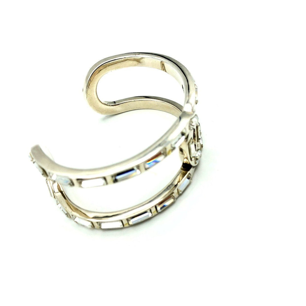 Philippe Audibert Silver Rhinestone Cuff Bracelet - 24 Wishes Vintage Jewelry