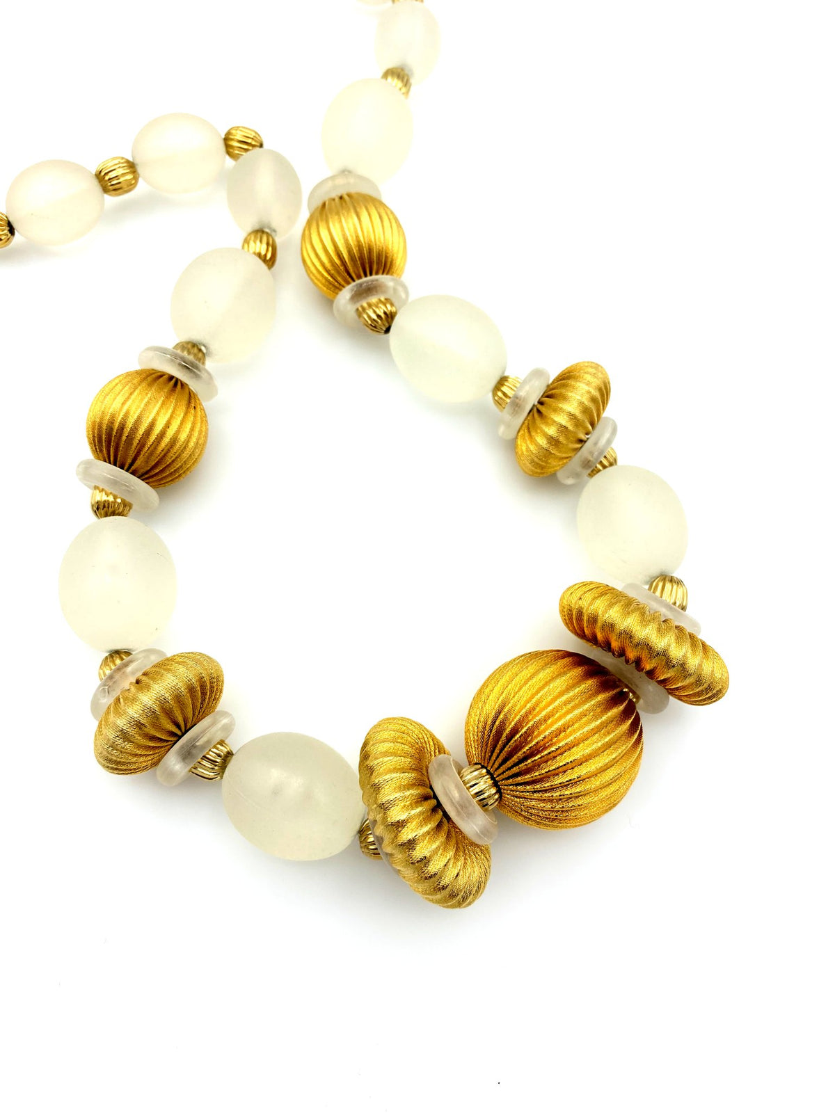 Pierre Cardin Satin Lucite Gold Beaded Statement Necklace - 24 Wishes Vintage Jewelry