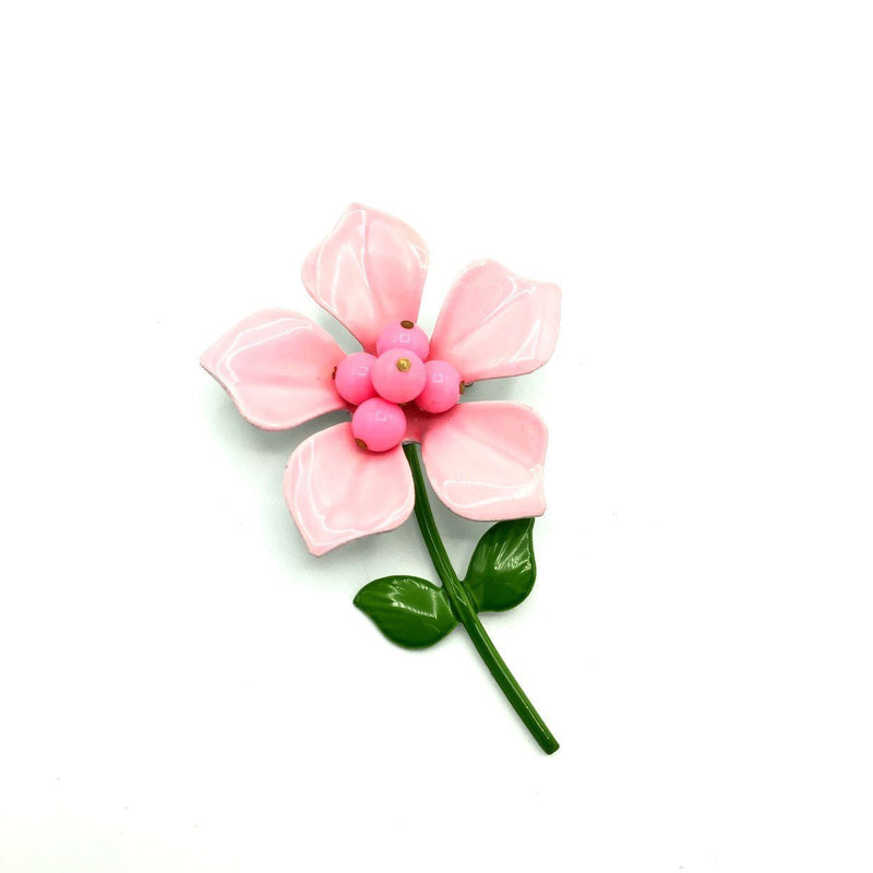 Pink Enamel Flower Vintage Brooch - 24 Wishes Vintage Jewelry