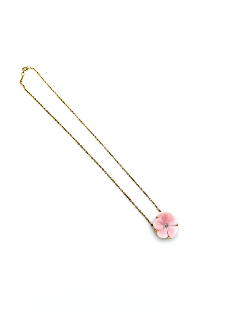 Pink Flower Gold Chain Vintage Pendant - 24 Wishes Vintage Jewelry