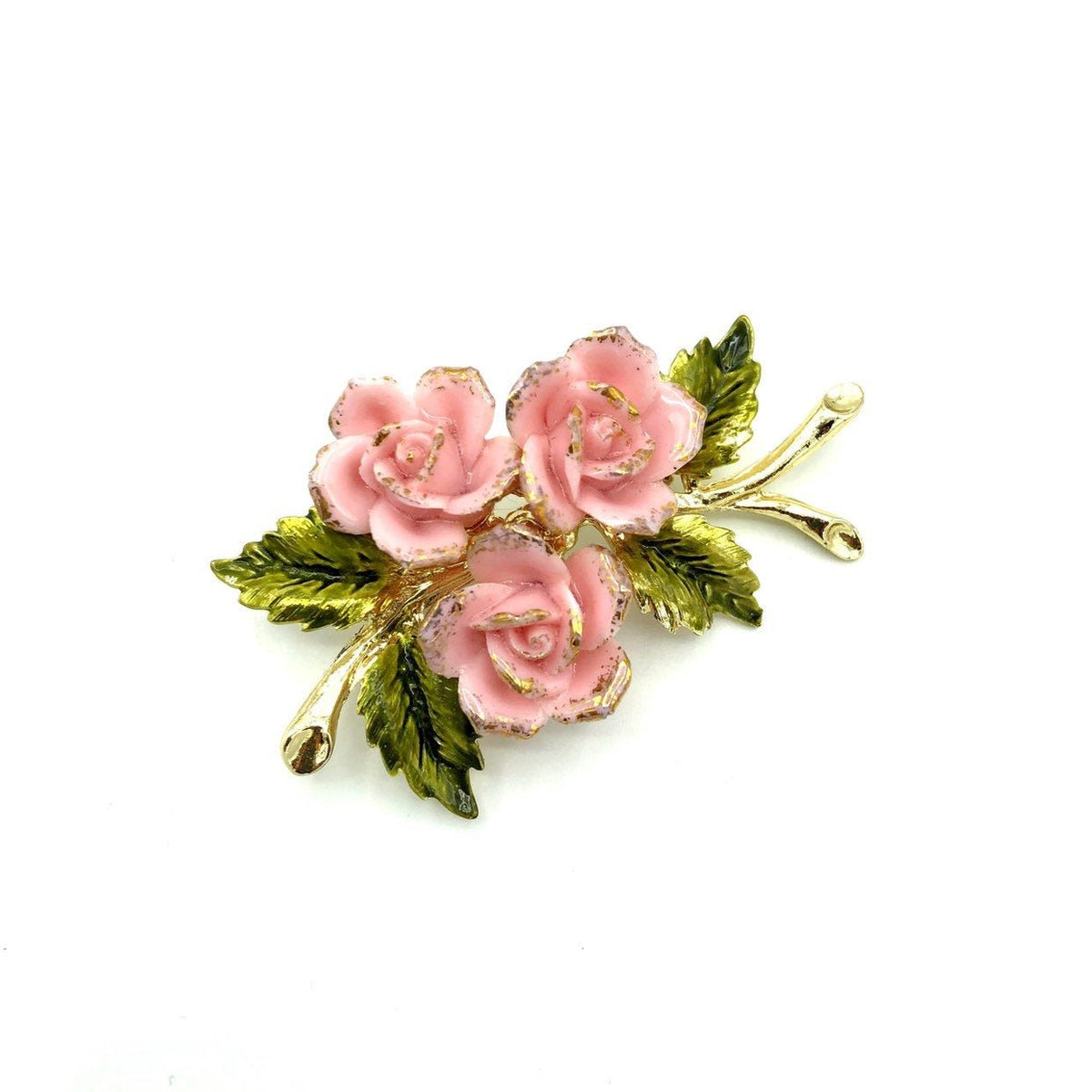 Pink Glass Coro Rose Flower Brooch - 24 Wishes Vintage Jewelry
