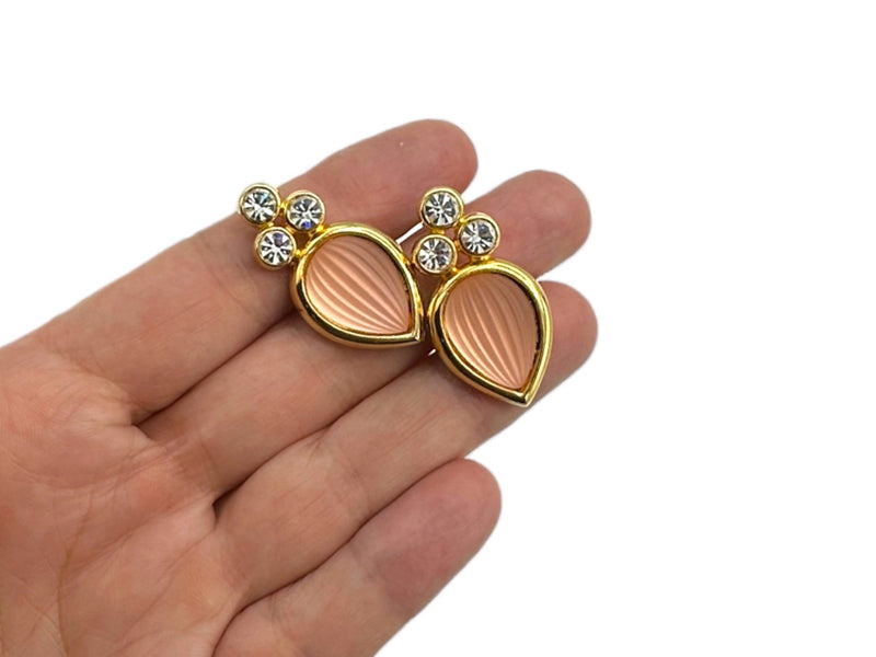 Piscitelli Gold Pink Frosted Glass Classic Clip-On Earrings - 24 Wishes Vintage Jewelry
