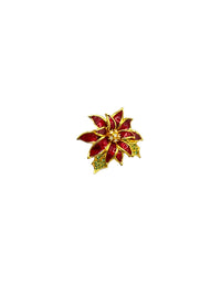 Poinsettia Flower Red Enamel & Rhinestone Nolan Miller Brooch Pin - 24 Wishes Vintage Jewelry