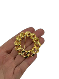 Polished Gold Chain Link Classic Brooch Statement Pin - 24 Wishes Vintage Jewelry