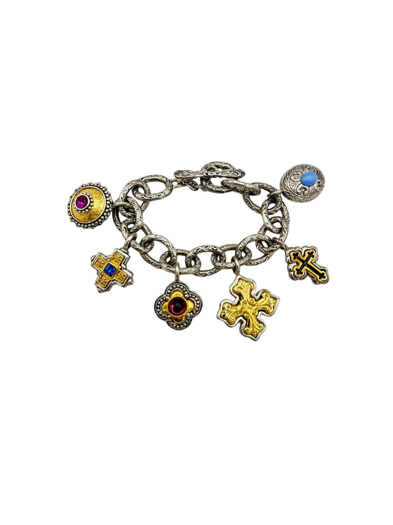 Premier Design Silver & Gold Victorian Revival Charm Bracelet - 24 Wishes Vintage Jewelry