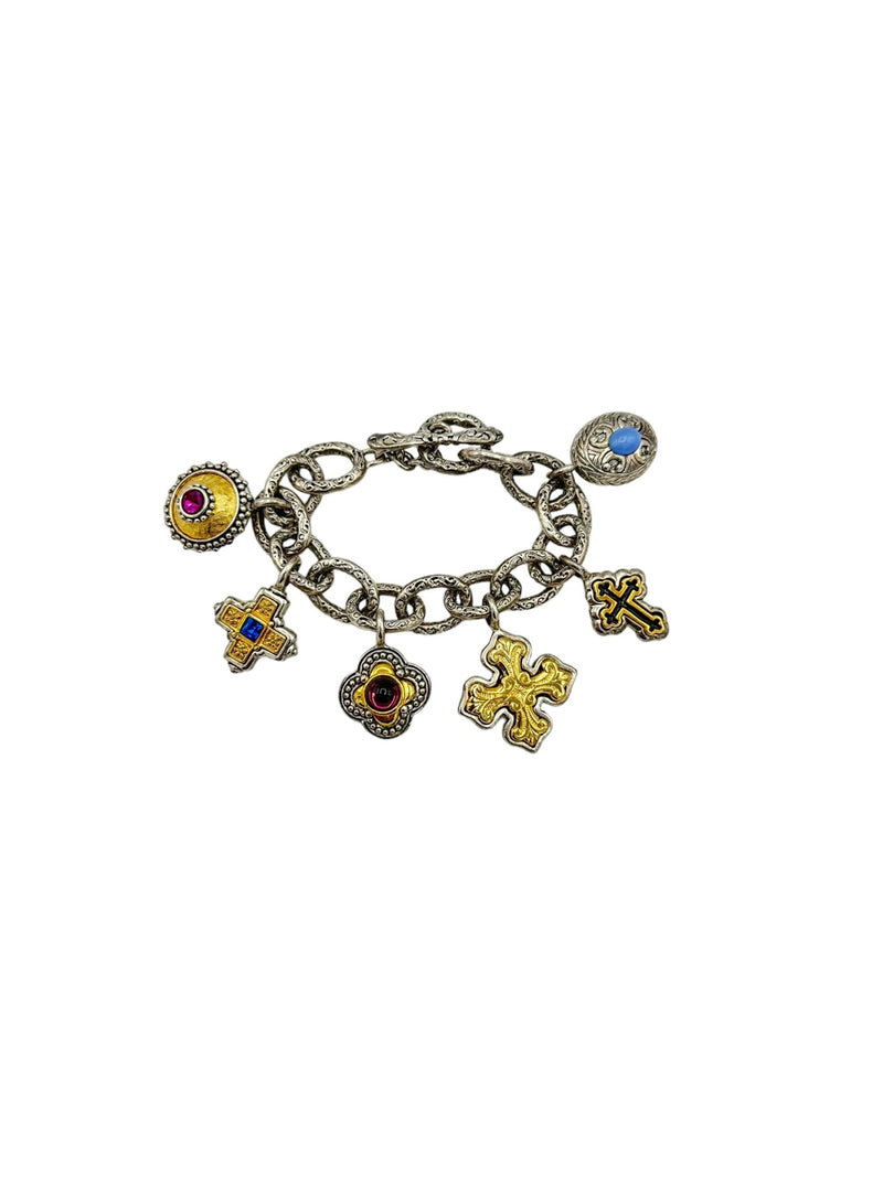 Premier Design Silver & Gold Victorian Revival Charm Bracelet - 24 Wishes Vintage Jewelry