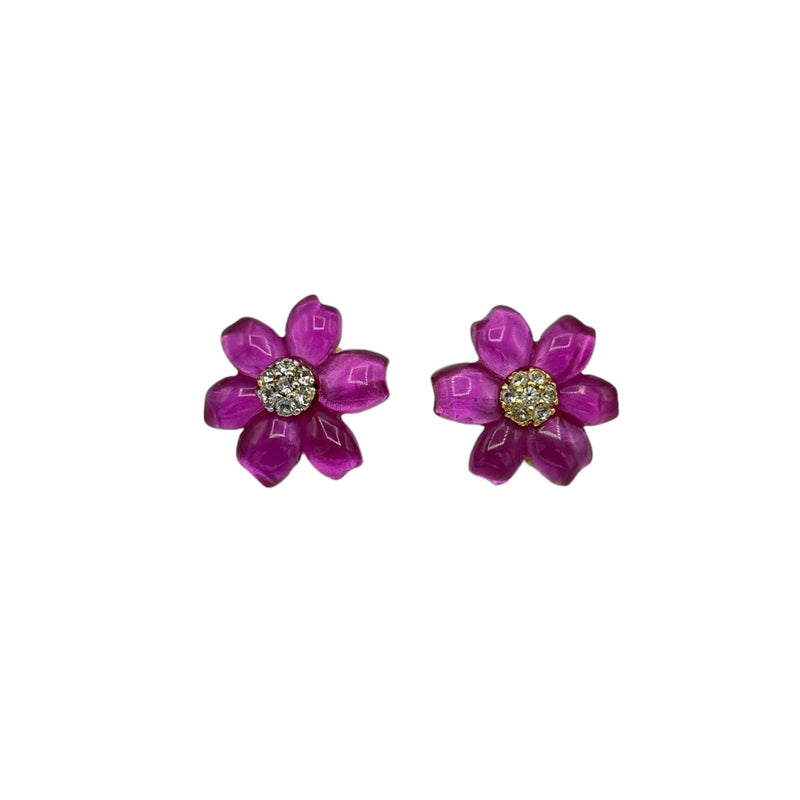 Purple Flower Vintage Earrings Floral Rhinestone Statement Clip-Ons Replica Italy - 24 Wishes Vintage Jewelry