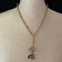Rainbow Floral Rhinestone Vintage Charm - 24 Wishes Vintage Jewelry