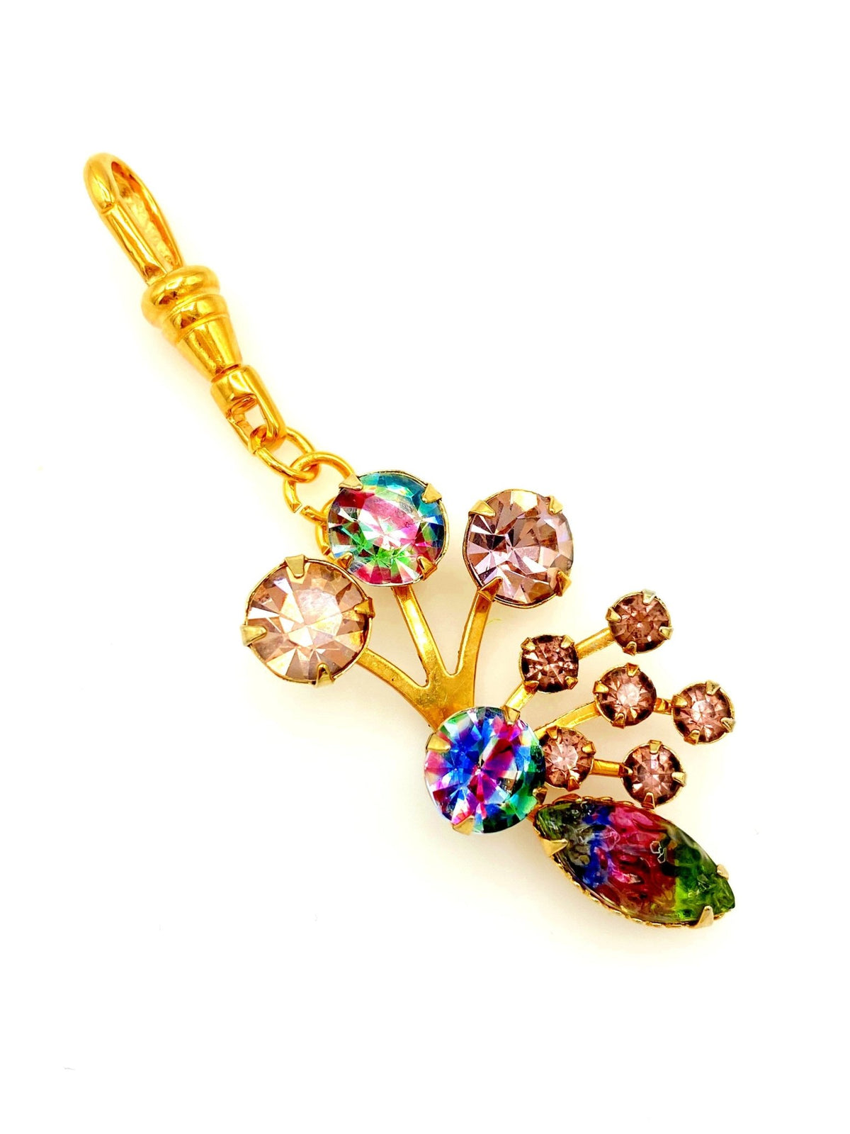 Rainbow Floral Rhinestone Vintage Charm - 24 Wishes Vintage Jewelry
