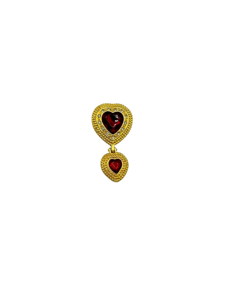 Red Double Heart Dangle Gold Brooch by Victoria Secret - 24 Wishes Vintage Jewelry