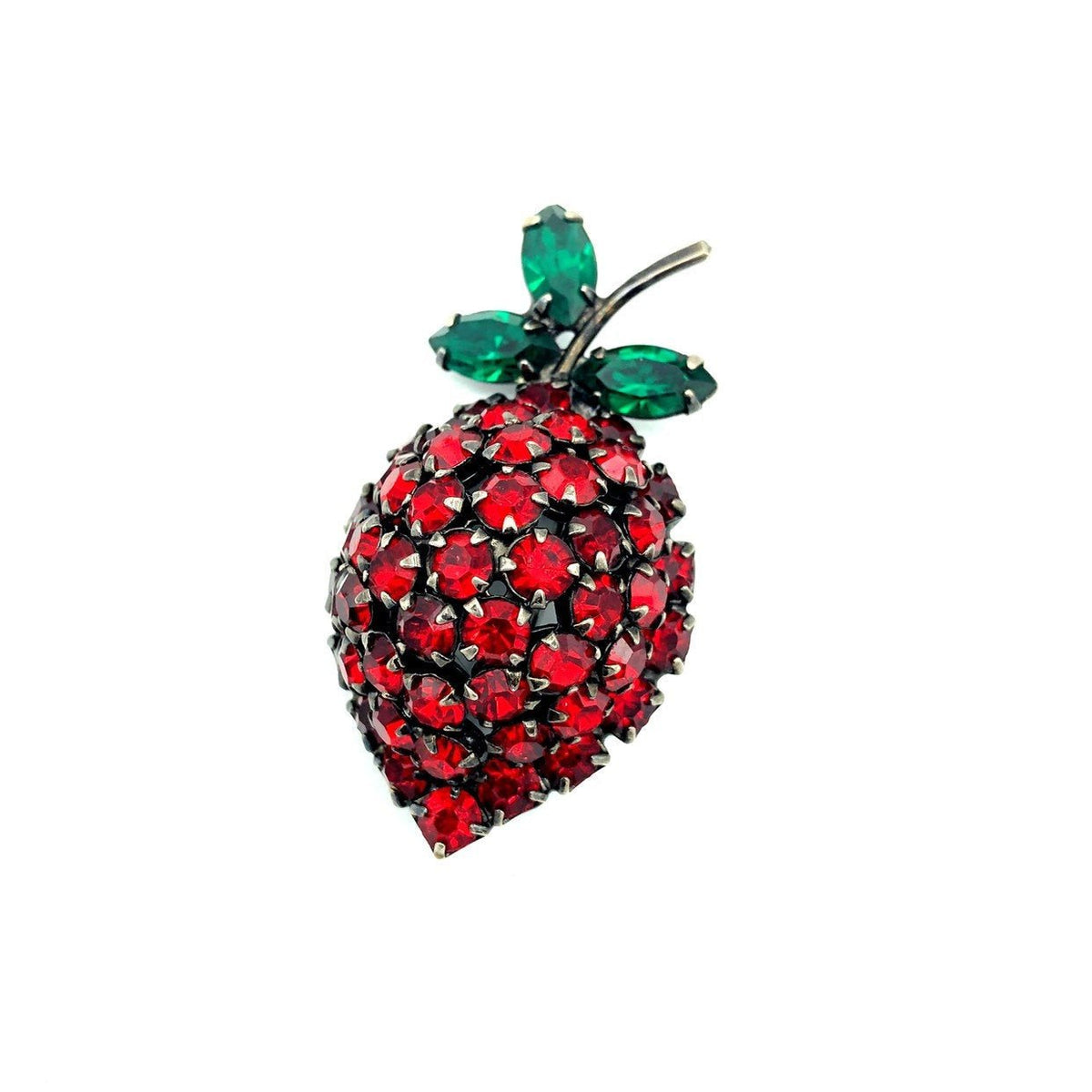 Red Strawberry Rhinestone Vintage Brooch by Warner - 24 Wishes Vintage Jewelry