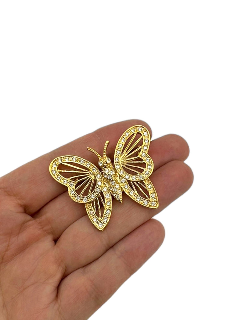 Roman Classic Gold Rhinestone Butterfly Brooch - 24 Wishes Vintage Jewelry
