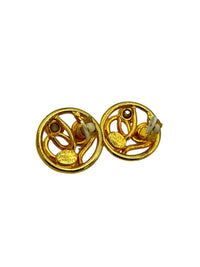 Round Gold Edouard Rambaud Paris Rhinestone Clip-On Earrings - 24 Wishes Vintage Jewelry