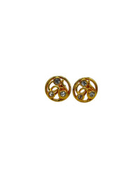 Round Gold Edouard Rambaud Paris Rhinestone Clip-On Earrings - 24 Wishes Vintage Jewelry