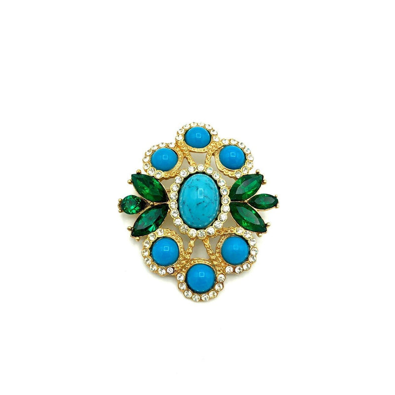 Sarah Coventry Blue Turquoise Cabochon Vintage Brooch / Pendant - 24 Wishes Vintage Jewelry