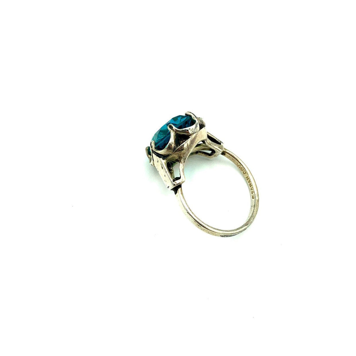 Sarah Coventry Bright Blue Rhinestone Sterling Solitaire Vintage Ring - 24 Wishes Vintage Jewelry