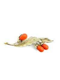 Sarah Coventry Orange Coral Cabochon Floral Vintage Brooch - 24 Wishes Vintage Jewelry