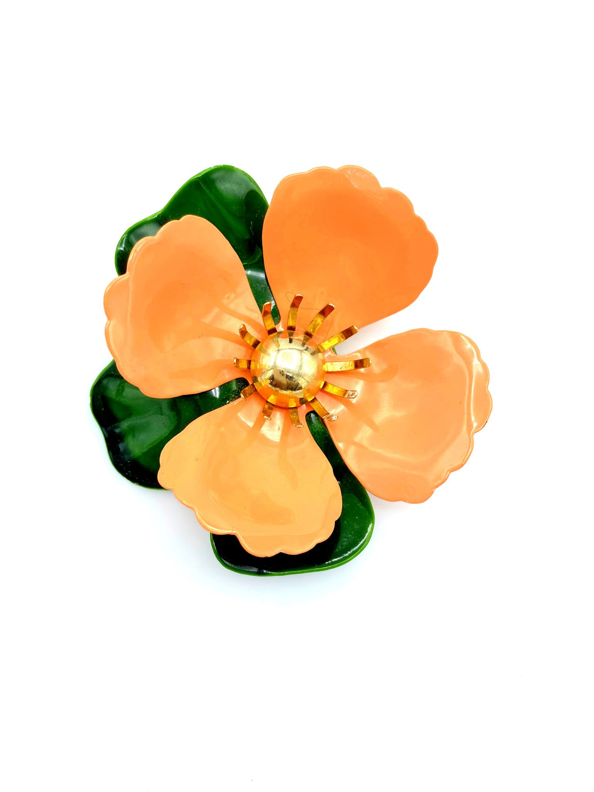 Sarah Coventry Orange Tahitian Enamel Flower Vintage Brooch - 24 Wishes Vintage Jewelry