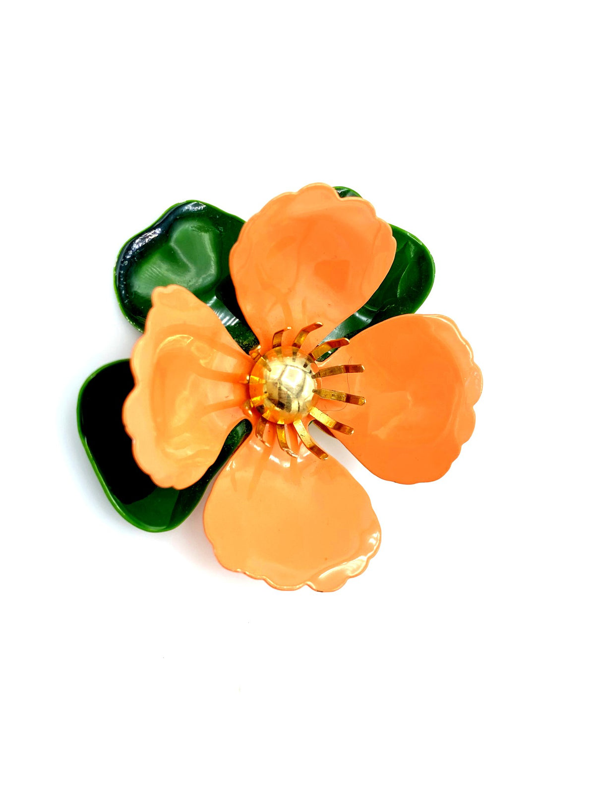 Sarah Coventry Orange Tahitian Enamel Flower Vintage Brooch - 24 Wishes Vintage Jewelry