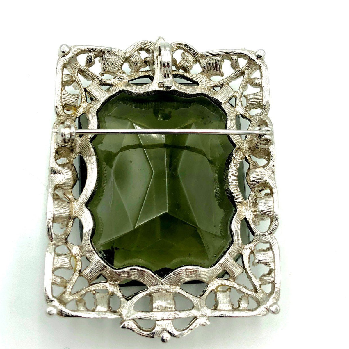 Sarah Coventry Smokey Quartz Glass Silver Vintage Brooch / Pendant - 24 Wishes Vintage Jewelry
