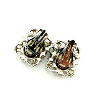 Sarah Coventry Smokey Topaz Glass Silver Clip-On Earrings - 24 Wishes Vintage Jewelry