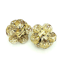 Sarah Coventry Vintage Gold Filigree Flower Clip-On Earrings - 24 Wishes Vintage Jewelry