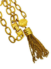 Signed Monet Vintage Jewelry Long Gold Layering Chain Tassel Pendant - 24 Wishes Vintage Jewelry