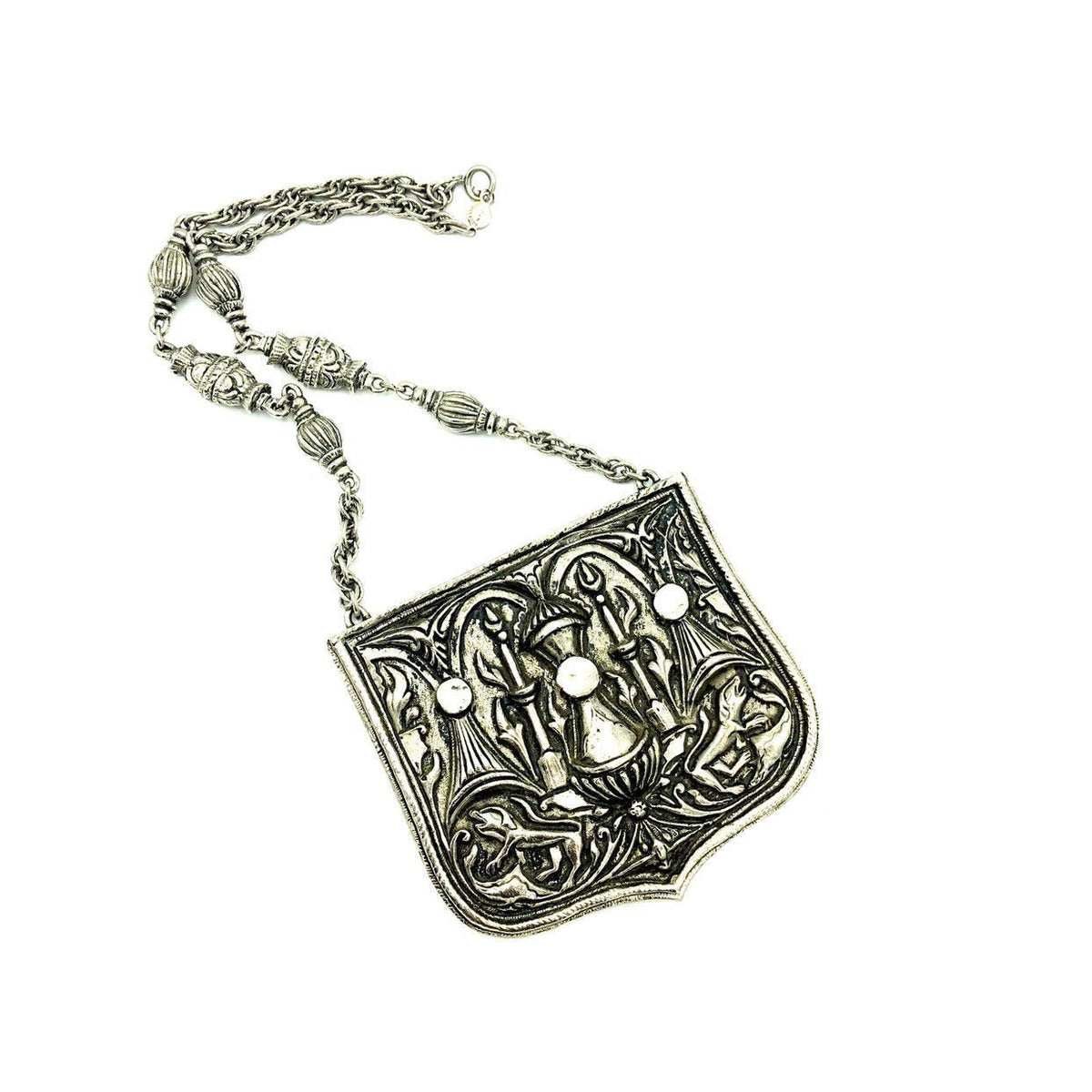 Silver Accessocraft NYC Large Medieval Revival Repousse Vintage Pendant - 24 Wishes Vintage Jewelry