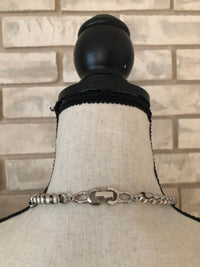 Silver & Black Castlecliff Modernist Large Vintage Pendant - 24 Wishes Vintage Jewelry