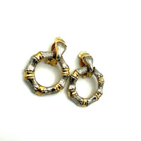 Silver & Gold Bamboo Door Knocker Vintage Clip-On Earrings - 24 Wishes Vintage Jewelry