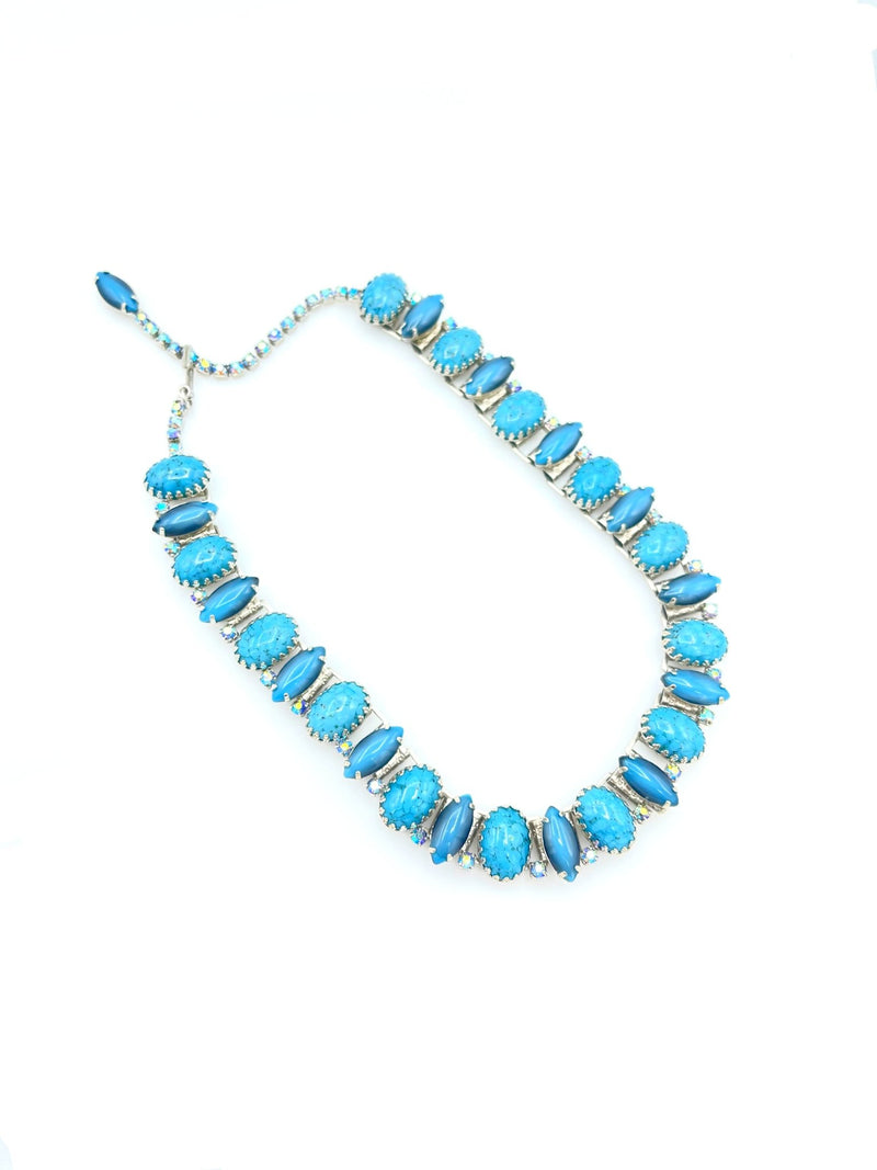 Silver Hobe Turquoise Southwest Rhinestone Necklace - 24 Wishes Vintage Jewelry