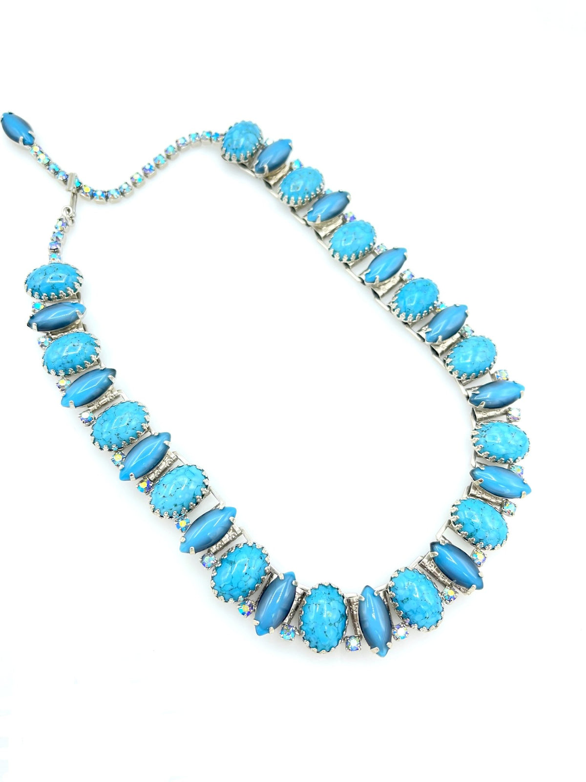 Silver Hobe Turquoise Southwest Rhinestone Necklace - 24 Wishes Vintage Jewelry