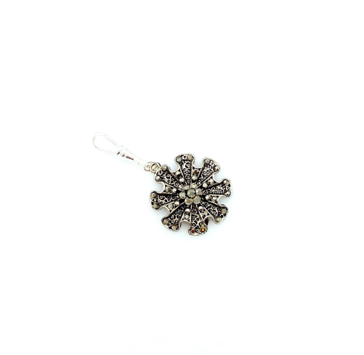 Silver Marcasite Style Flower Victorian Revival Charm - 24 Wishes Vintage Jewelry