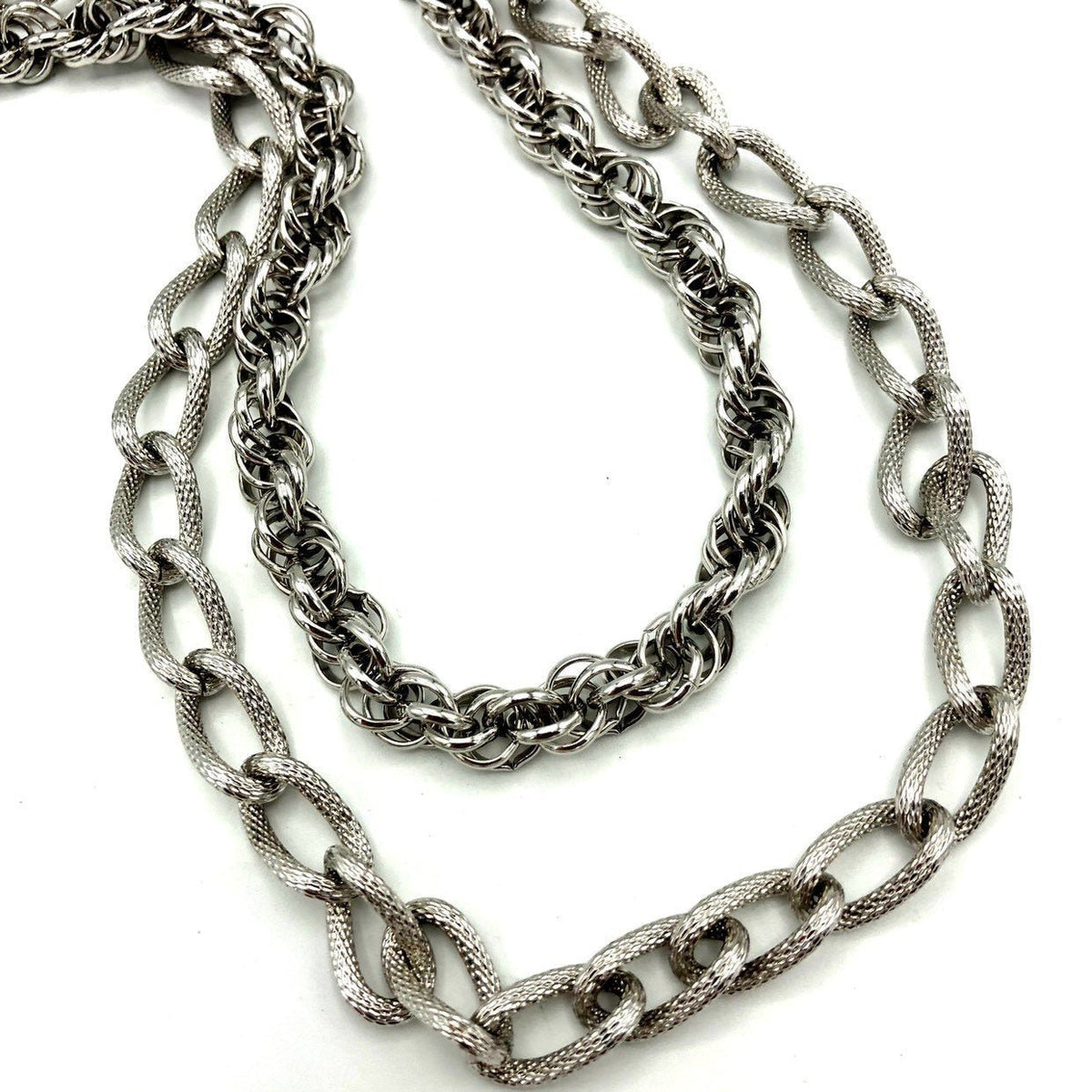 Silver Monet Layered Long Multi-Strand Chain Vintage Necklace - 24 Wishes Vintage Jewelry